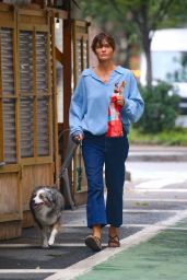 Helena Christensen in Jeans and a Blue Top in the West Village 09/30/2023