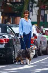 Helena Christensen in Jeans and a Blue Top in the West Village 09/30/2023