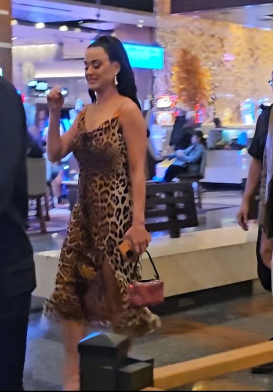 Katy Perry in All Cheetah Dress in Las Vegas 10/15/2023