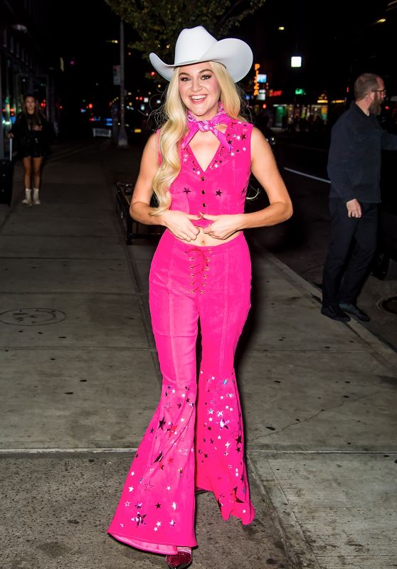 Kelsea Ballerini in Pink Barbie Cowgirl Costume in New York 10/25/2023