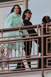 Kendall Jenner in a Bright Green Fur Coat at Sushi Park in LA 10/27/2023