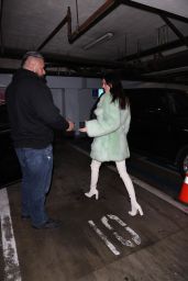 Kendall Jenner in a Bright Green Fur Coat at Sushi Park in LA 10/27/2023
