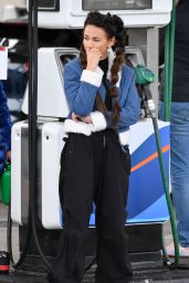 Michelle Keegan - Filming Brassic at a Petrol Station in Oldham, Manchester 10/13/2023