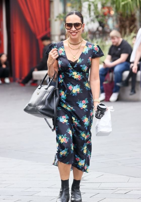 Myleene Klass Wearing a Floral Dress - Out in London 09/30/2023