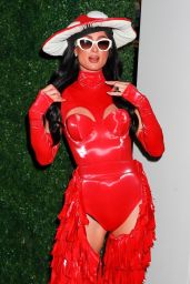 Paris Hilton Wears a red Mushroom Princess Costume in West Hollywood 10/28/2023