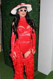 Paris Hilton Wears a red Mushroom Princess Costume in West Hollywood 10/28/2023