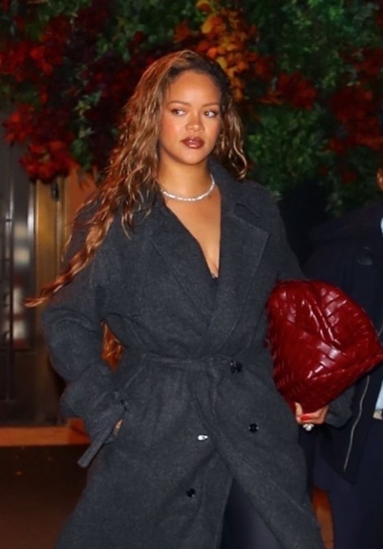 Rihanna in a Long Black Coat and Thigh-high Boots in New York City 10/09/2023