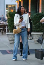 Tayshia Adams With Her FENDI Puffy Bag in New York 10/19/2023