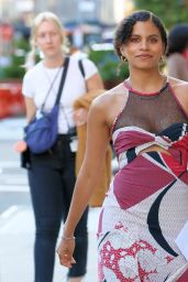 Zazie Beetz in an Emilio Pucci Halter Maxi Dress and Crocs at "The Dutchman" Set in New York 10/11/2023