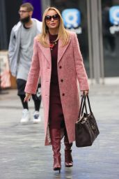 Amanda Holden Wearing a Burgundy Knitted Dress and Pink Coat in London 11/09/2023