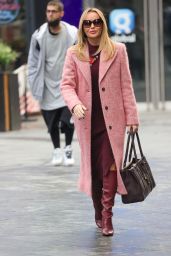 Amanda Holden Wearing a Burgundy Knitted Dress and Pink Coat in London 11/09/2023