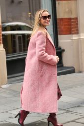 Amanda Holden Wearing a Burgundy Knitted Dress and Pink Coat in London 11/09/2023