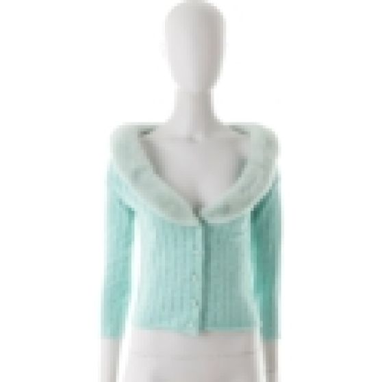 Blumarine Mint Fur Collared Cardigan