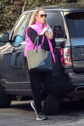 Elizabeth Berkley in a Bright Pink Puffer Vest in Los Angeles 11/20/2023