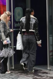 Ella Thomas in Denim Cargo Trousers and Sheepskin Coat in London 11/02/2023