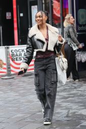 Ella Thomas in Denim Cargo Trousers and Sheepskin Coat in London 11/02/2023