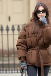 Emily Ratajkowski in a Brown Puffer Coat and Black Pants in New York City 11/21/2023