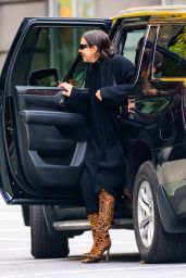 Irina Shayk in Thigh-high Leopard-print Boots in New York 11/21/2023