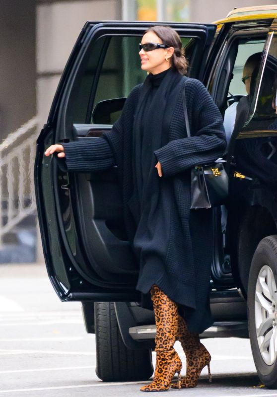 Irina Shayk in Thigh-high Leopard-print Boots in New York 11/21/2023