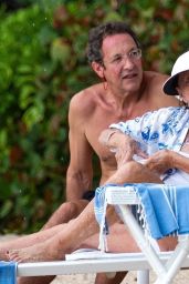Joan Collins and Percy Gibson at the Beach on Their Holidays in Western Barbados 10/29/2023