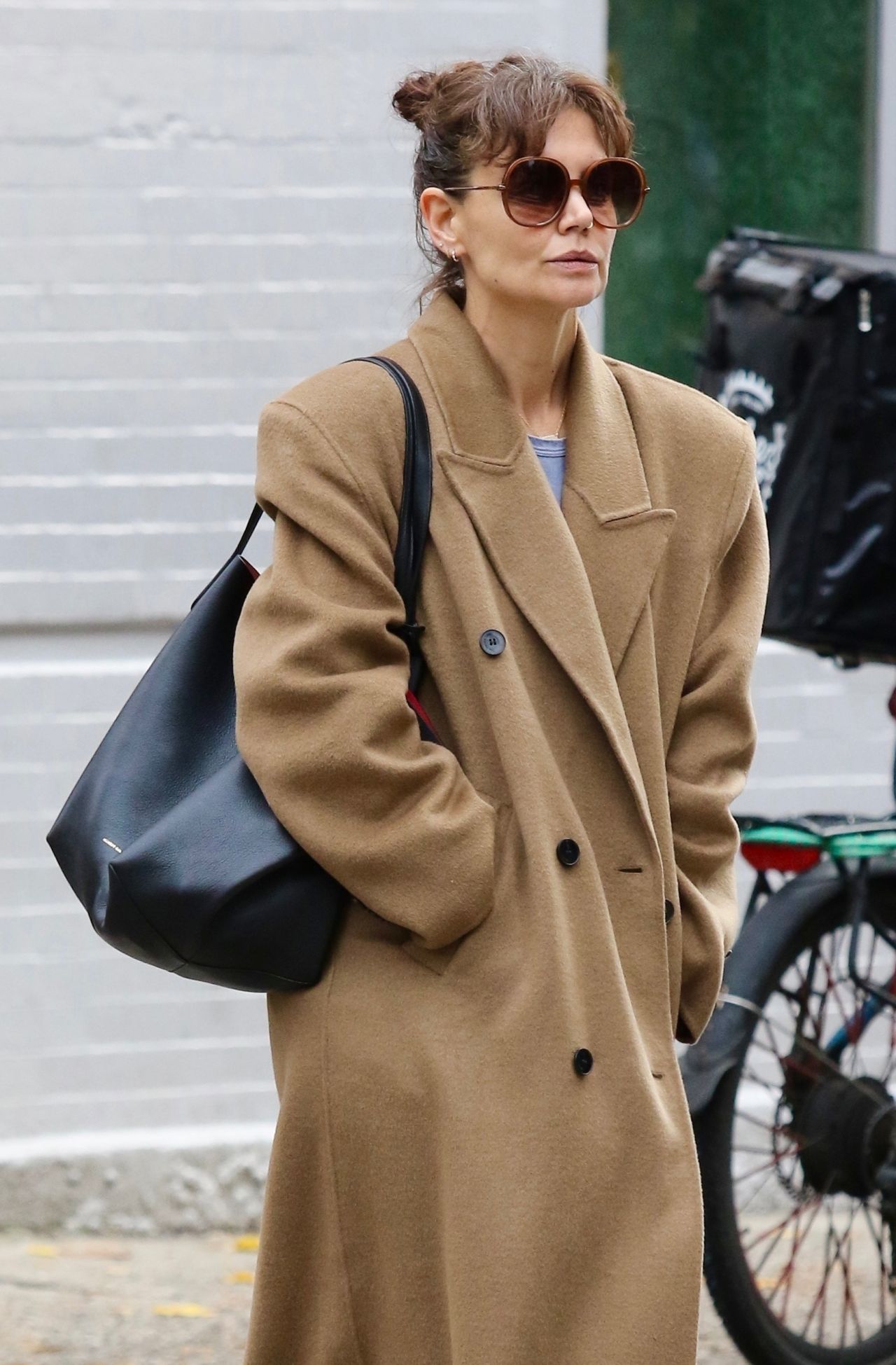 Katie Holmes in a Stylish Long Brown Coat - Manhattan 11/22/2023 ...