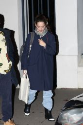 Marion Cotillard in Jeans and a Blue Coat Paired With Chanel Boots in Paris 11/09/2023