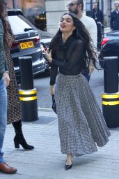 Rachel Zegler Wearing a Black Sheer Top and Patterned Dress in London 11/09/2023