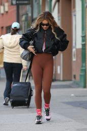 Rita Ora in Brown Leggings and a Black Jacket in NYC 11/15/2023