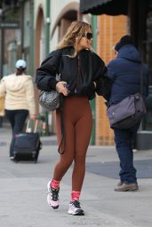 Rita Ora in Brown Leggings and a Black Jacket in NYC 11/15/2023