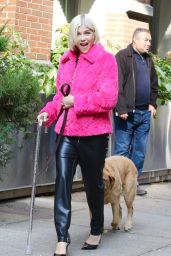 Selma Blair in a Stylish Colorful Pink Jacket in NYC 11/05/2023