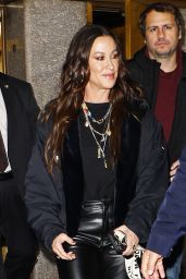 Alanis Morissette Wears Pink Nike Sneakers and Black Leather Pants - Exiting NBC Studios in NYC 12/15/2023