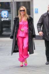 Amanda Holden in a Barber Pink Co Ords and Fluffy Shoes at Heart Radio in London 12/15/2023