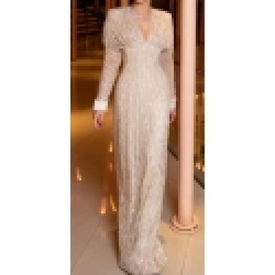 Cong Tri Spring 2024 Long Sleeve Sequin Gown