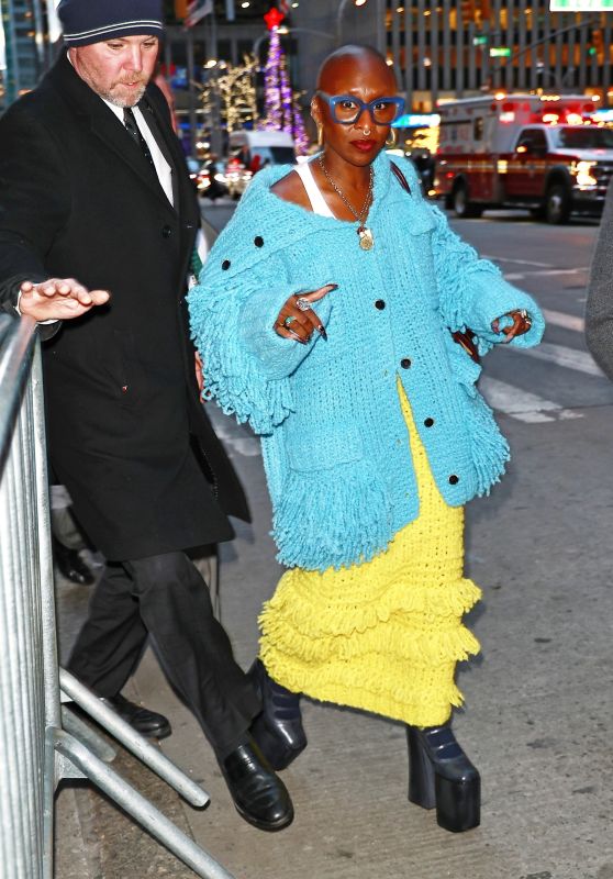 Cynthia Erivo in a McMullen Bright Crochet Outfit Departing the NBC Studios in New York 12/19/2023