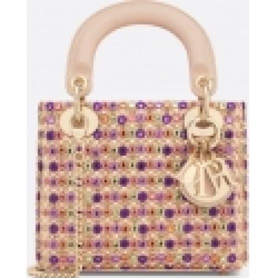 Dior Mini Lady Dior Bag in Multicolor Satin Embroidered with Mirrors, Beads and Strass
