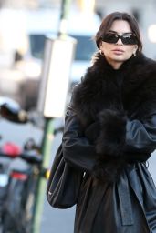 Emily Ratajkowski in a Full-length Leather Coat in New York 12/20/2023