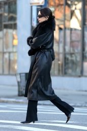 Emily Ratajkowski in a Full-length Leather Coat in New York 12/20/2023