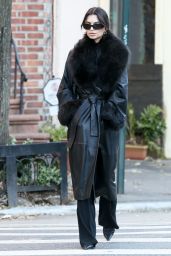 Emily Ratajkowski in a Full-length Leather Coat in New York 12/20/2023