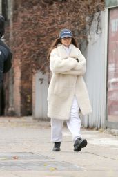 Emily Ratajkowski in a White Fluffy Coat and White Sweatpants in New York 12/11/2023