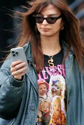 Emily Ratajkowski Wears a Custom T-shirt Featuring Photos of Her Son Sylvester - New York City 12/18/2023