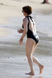 Emma Forbes in a Black Swimsuit on Sandy Lane Hotel’s Beach in Western Barbados 12/28/2023