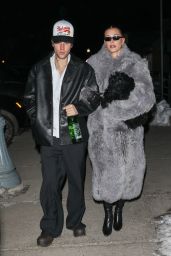 Hailey Rhode Bieber in a Long Light Grey Fur Night Out in Aspen 12/17/2023