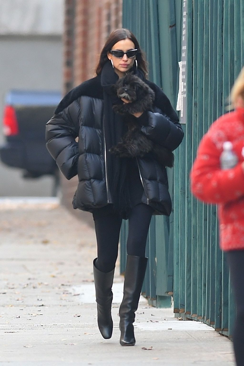 Irina Shayk Wears Black Leather Hot Pants, Black Stockings, Black Boots and  Maroon Jacket in NYC 12/04/2023 • CelebMafia
