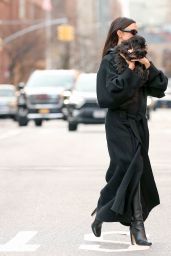 Irina Shayk Wearing Balenciaga Sunglasses and Black Coat in New York 12/05/2023