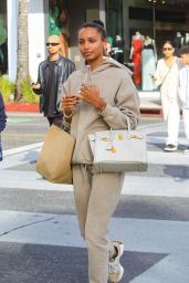 Jasmine Tookes Wears a Meshki Sweatsuit - Christmas Shopping in Beverly Hills 12/22/2023