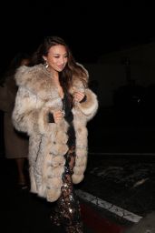 Jeannie Mai in Fur Coat and an Elegant Gown at Funke in Beverly Hills 12/21/2023