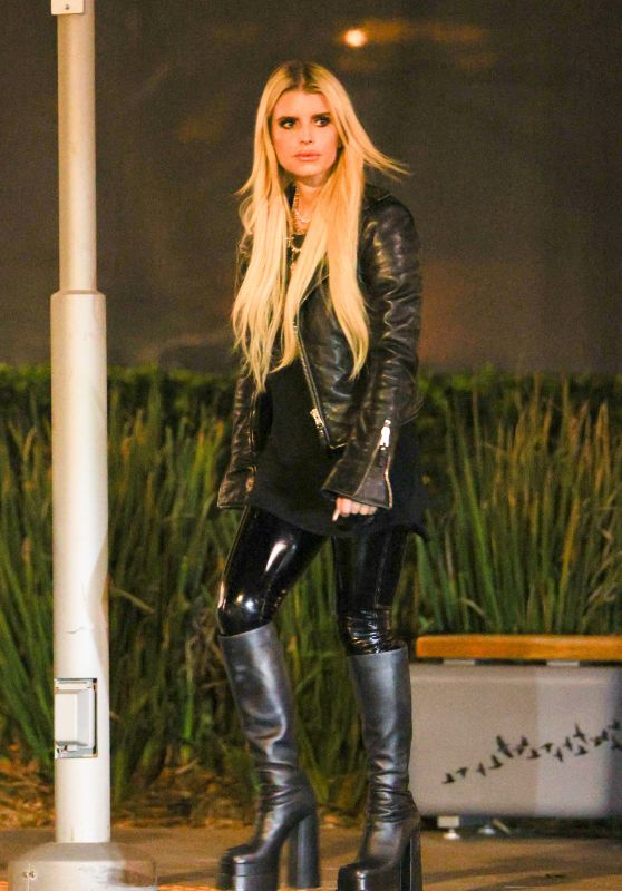 Jessica Simpson Looks Biker Leather Chic - Christmas Shopping in Woodland Hills 12/23/2023