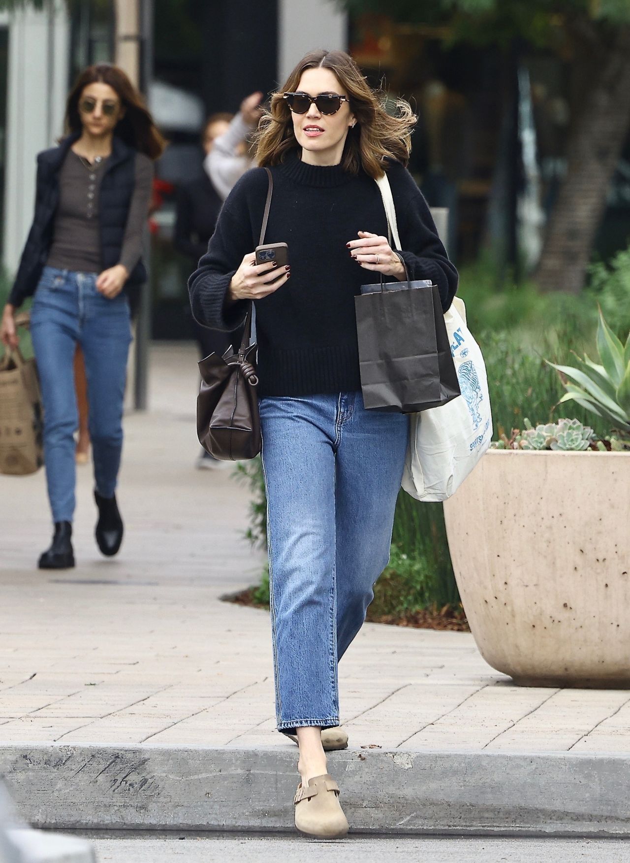 Mandy Moore in a Cozy Black Turtleneck Sweater and Classic Blue Jeans ...