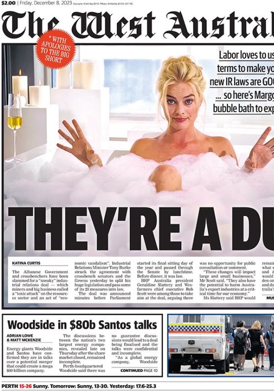 Margot Robbie - The West Australian Newspaper December 2023 Cover