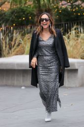Myleene Klass in Metallic Silver Dress in London 12/15/2023